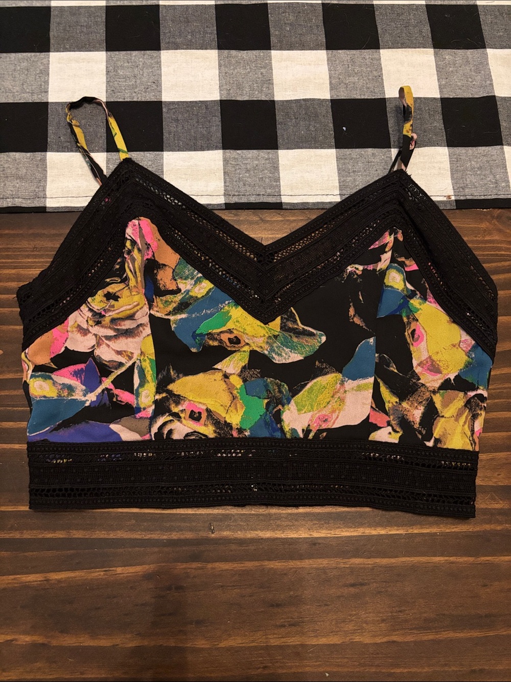 Astr black floral crop tank